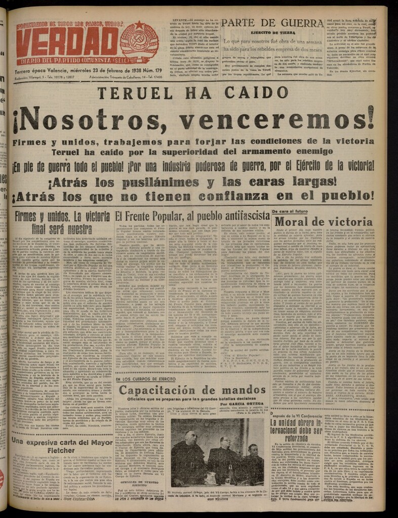 Miniatura de La Verdad: órgano del Partido Comunista del 23 de febrero de 1938
