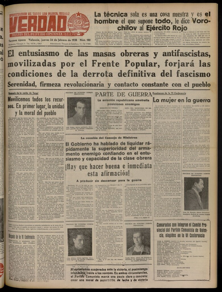 Miniatura de La Verdad: órgano del Partido Comunista del 24 de febrero de 1938