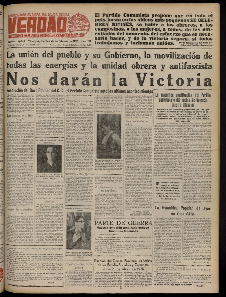Miniatura de La Verdad: órgano del Partido Comunista del 25 de febrero de 1938