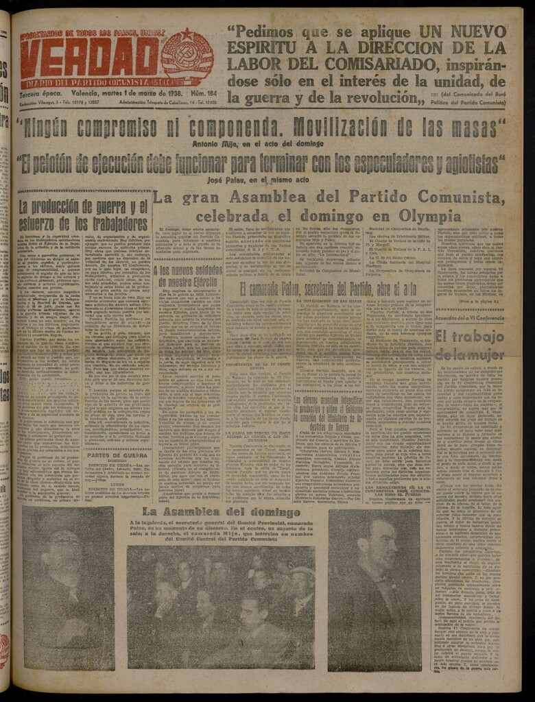Miniatura de La Verdad: órgano del Partido Comunista del 1 de marzo de 1938