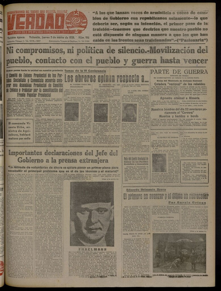 Miniatura de La Verdad: órgano del Partido Comunista del 3 de marzo de 1938