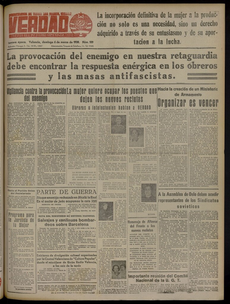 Miniatura de La Verdad: órgano del Partido Comunista del 6 de marzo de 1938