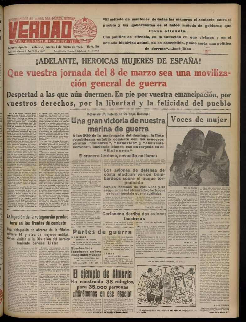 Miniatura de La Verdad: órgano del Partido Comunista del 8 de marzo de 1938