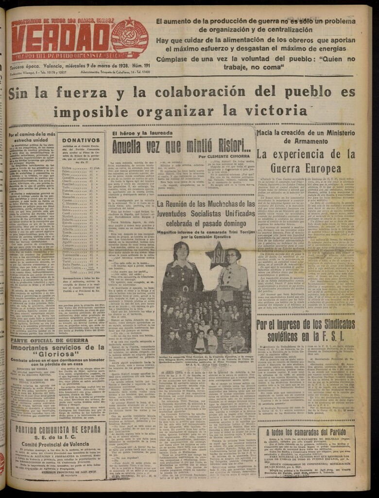 Miniatura de La Verdad: órgano del Partido Comunista del 9 de marzo de 1938