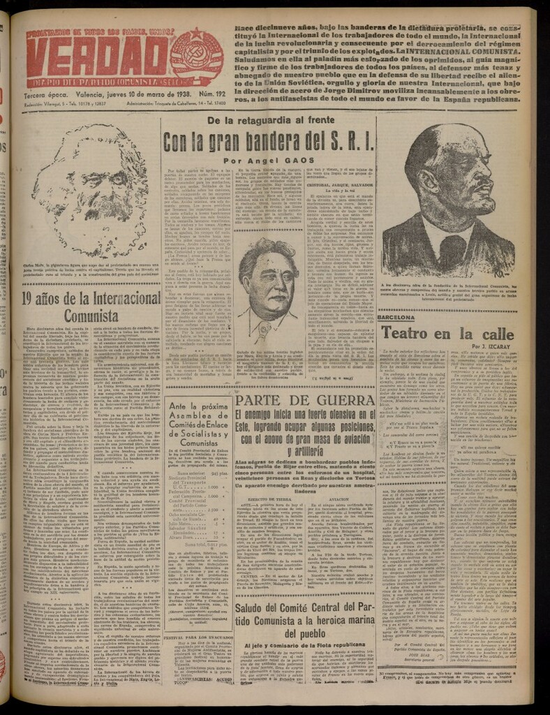 Miniatura de La Verdad: órgano del Partido Comunista del 10 de marzo de 1938
