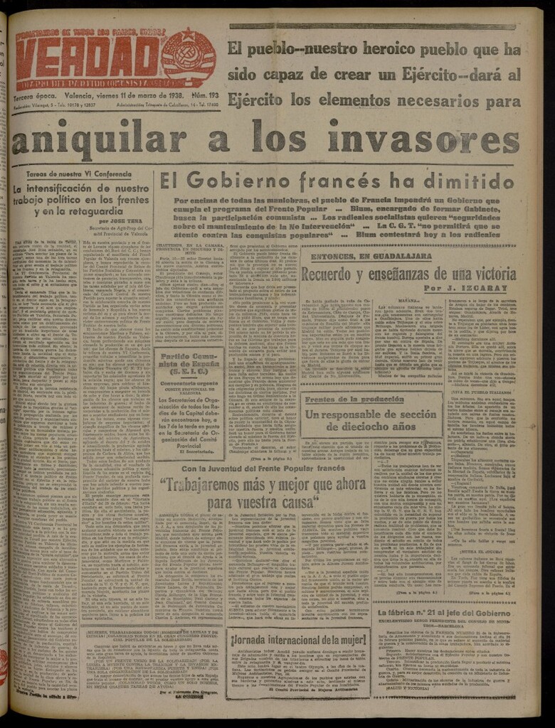 Miniatura de La Verdad: órgano del Partido Comunista del 11 de marzo de 1938