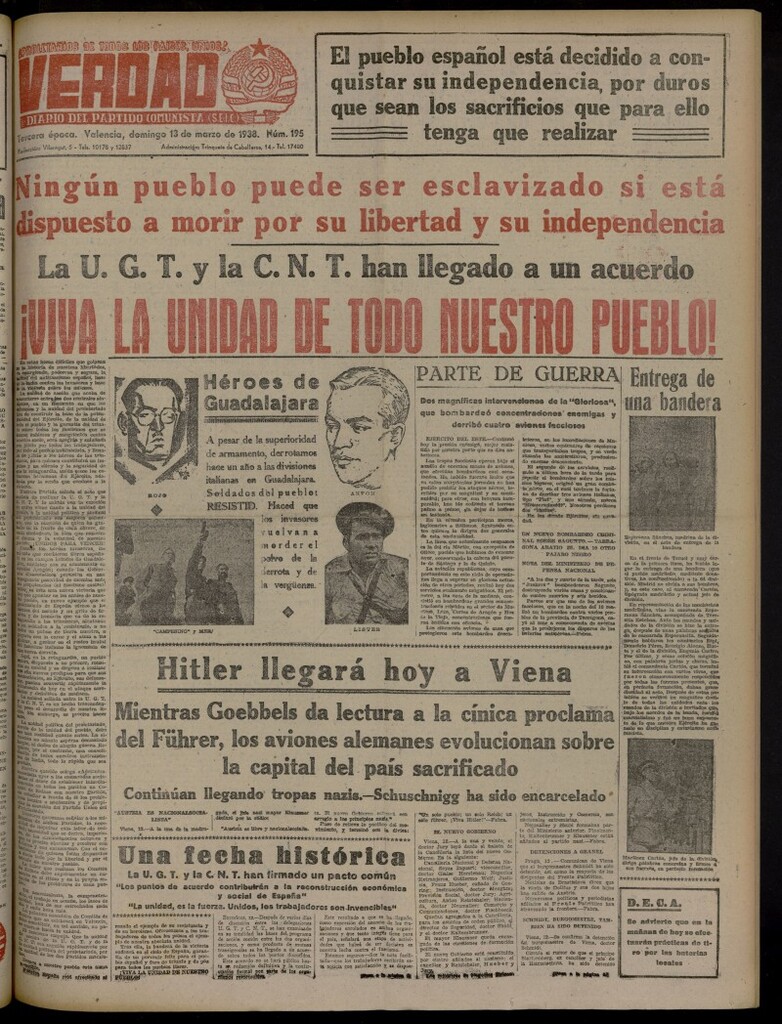 Miniatura de La Verdad: órgano del Partido Comunista del 13 de marzo de 1938