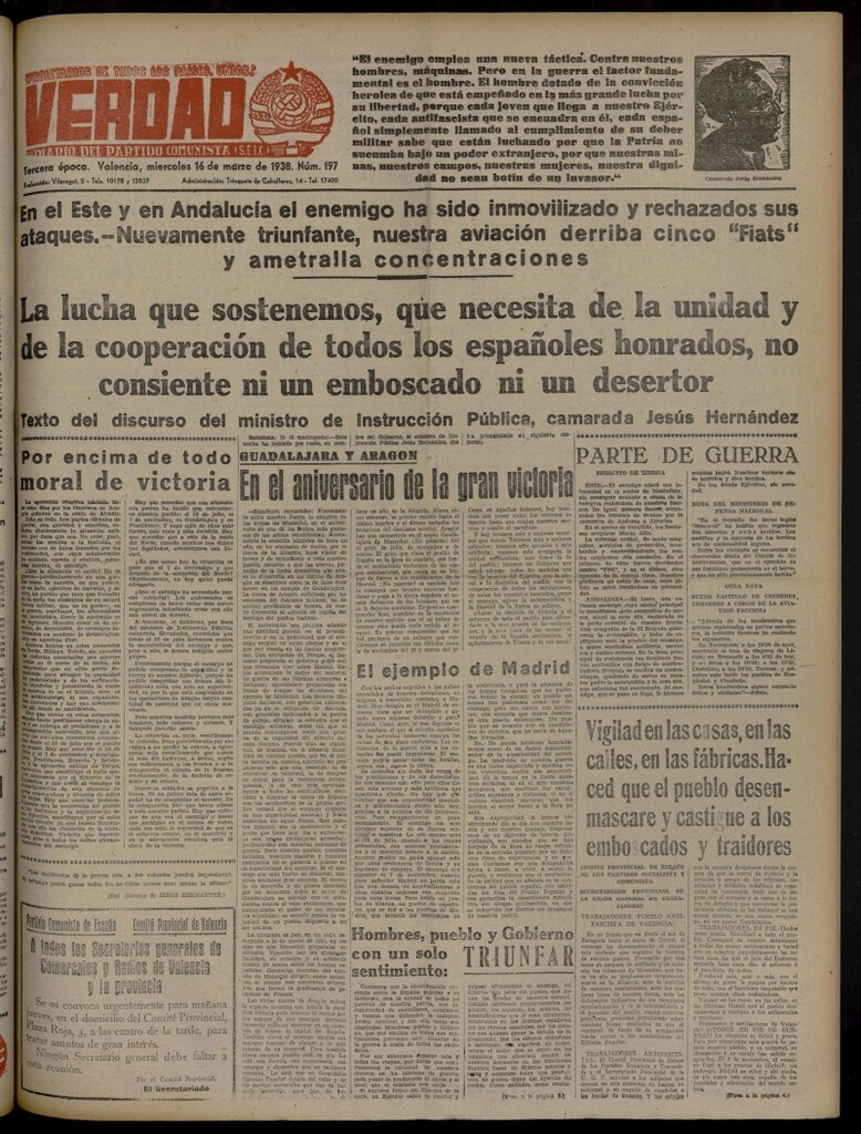 Miniatura de La Verdad: órgano del Partido Comunista del 16 de marzo de 1938