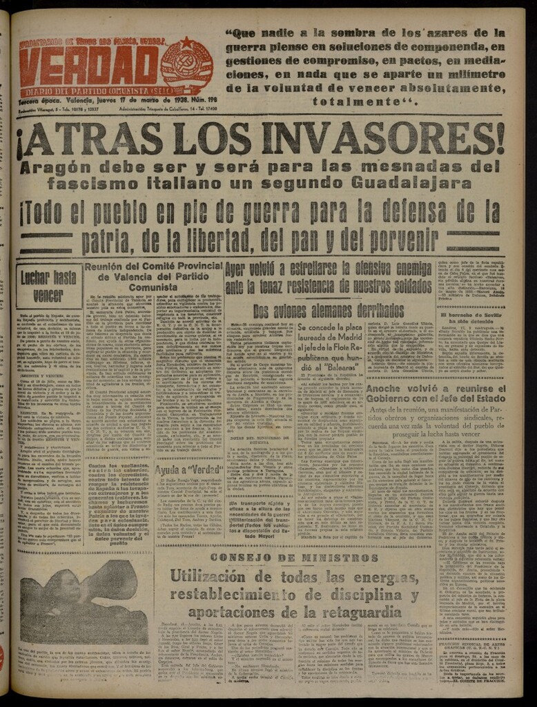 Miniatura de La Verdad: órgano del Partido Comunista del 17 de marzo de 1938