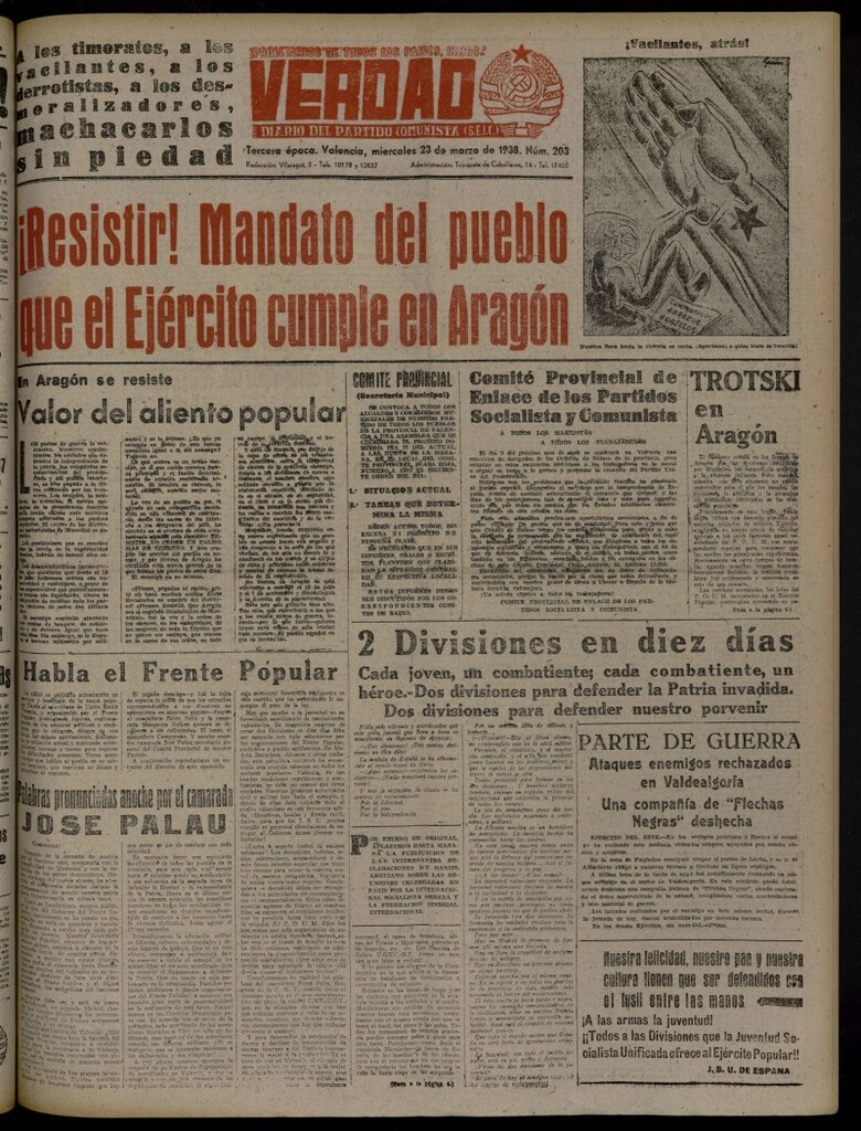 Miniatura de La Verdad: órgano del Partido Comunista del 23 de marzo de 1938