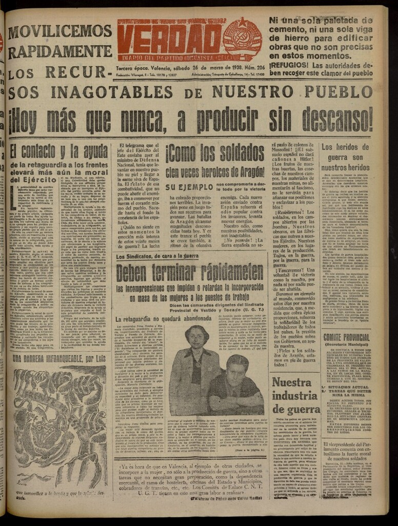 Miniatura de La Verdad: órgano del Partido Comunista del 26 de marzo de 1938