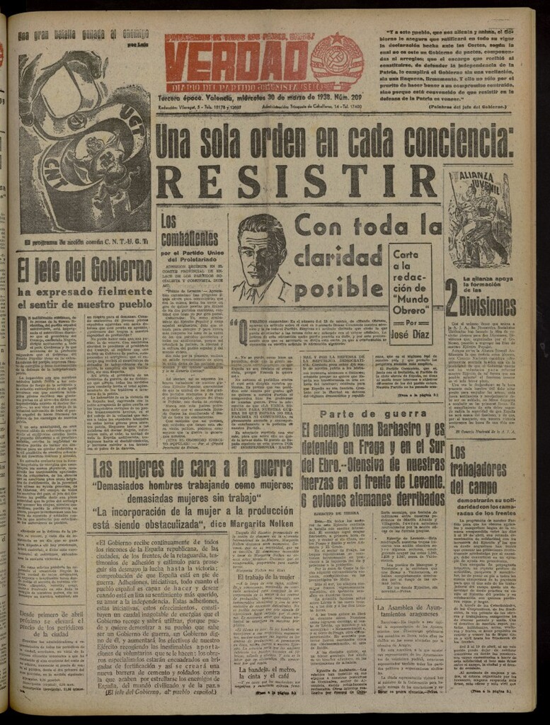 Miniatura de La Verdad: órgano del Partido Comunista del 30 de marzo de 1938