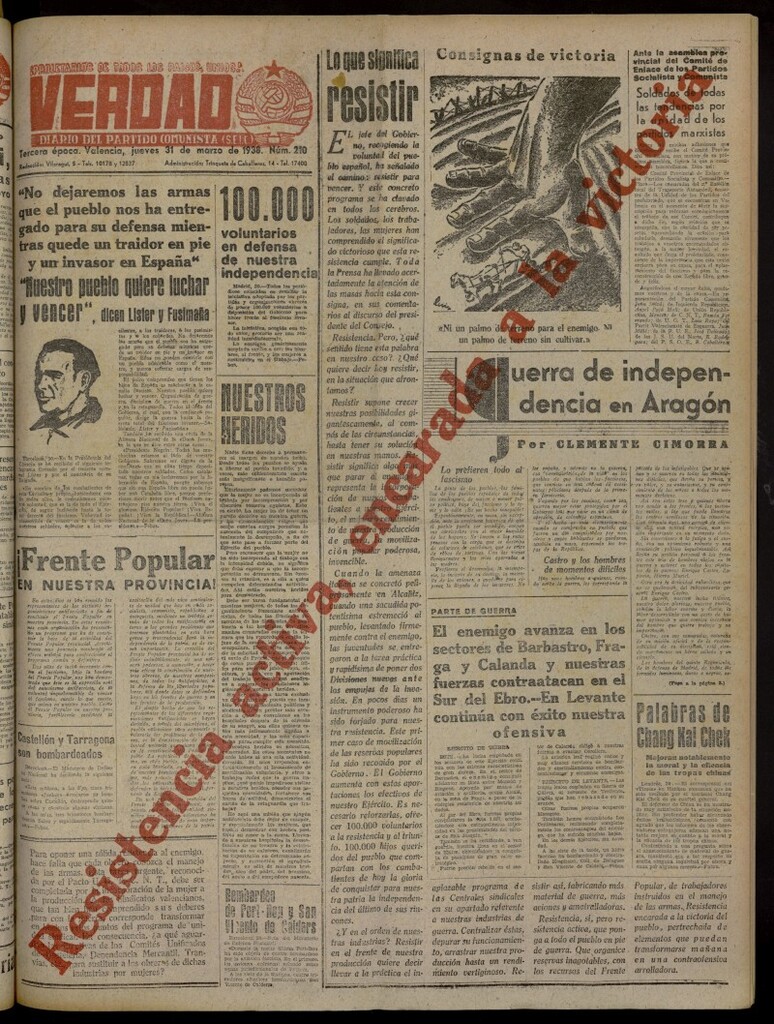 Miniatura de La Verdad: órgano del Partido Comunista del 31 de marzo de 1938