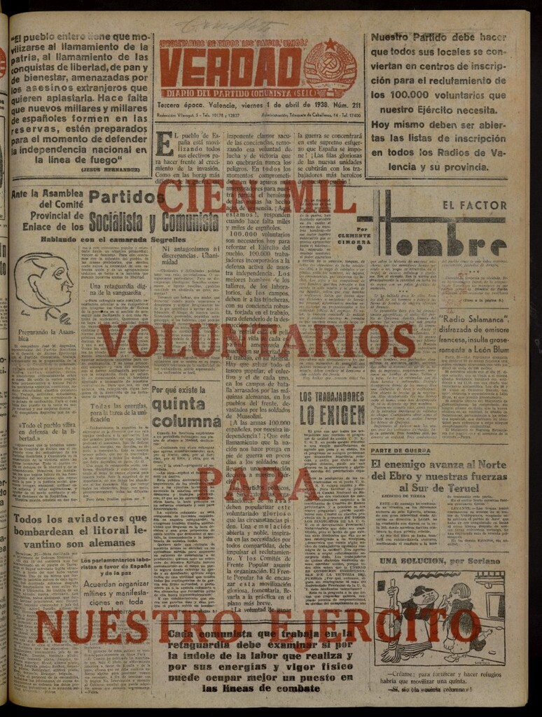 Miniatura de La Verdad: órgano del Partido Comunista del 1 de abril de 1938