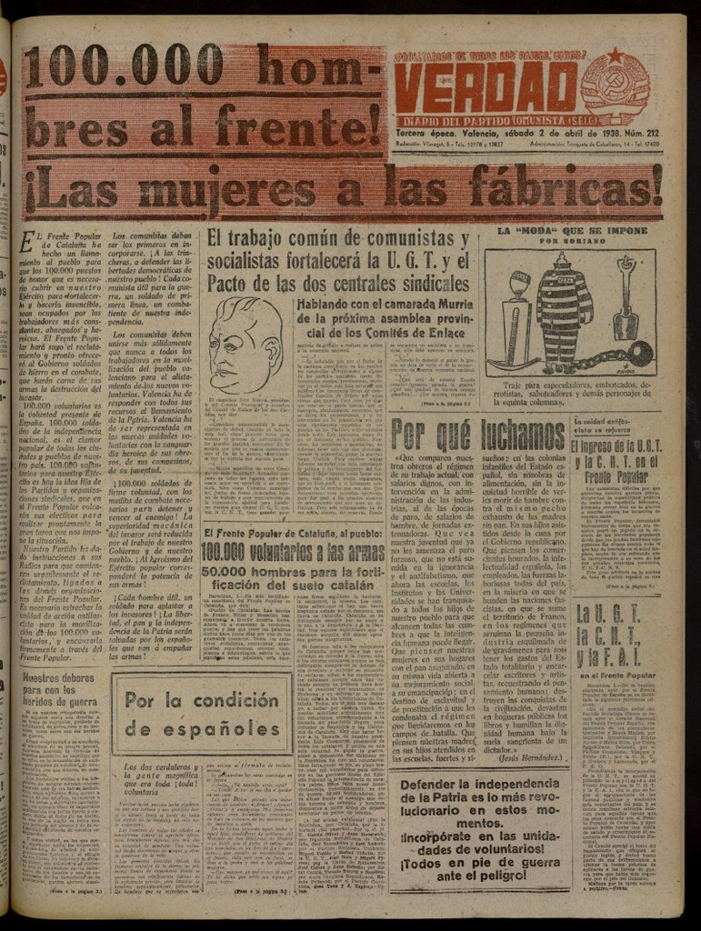 Miniatura de La Verdad: órgano del Partido Comunista del 2 de abril de 1938