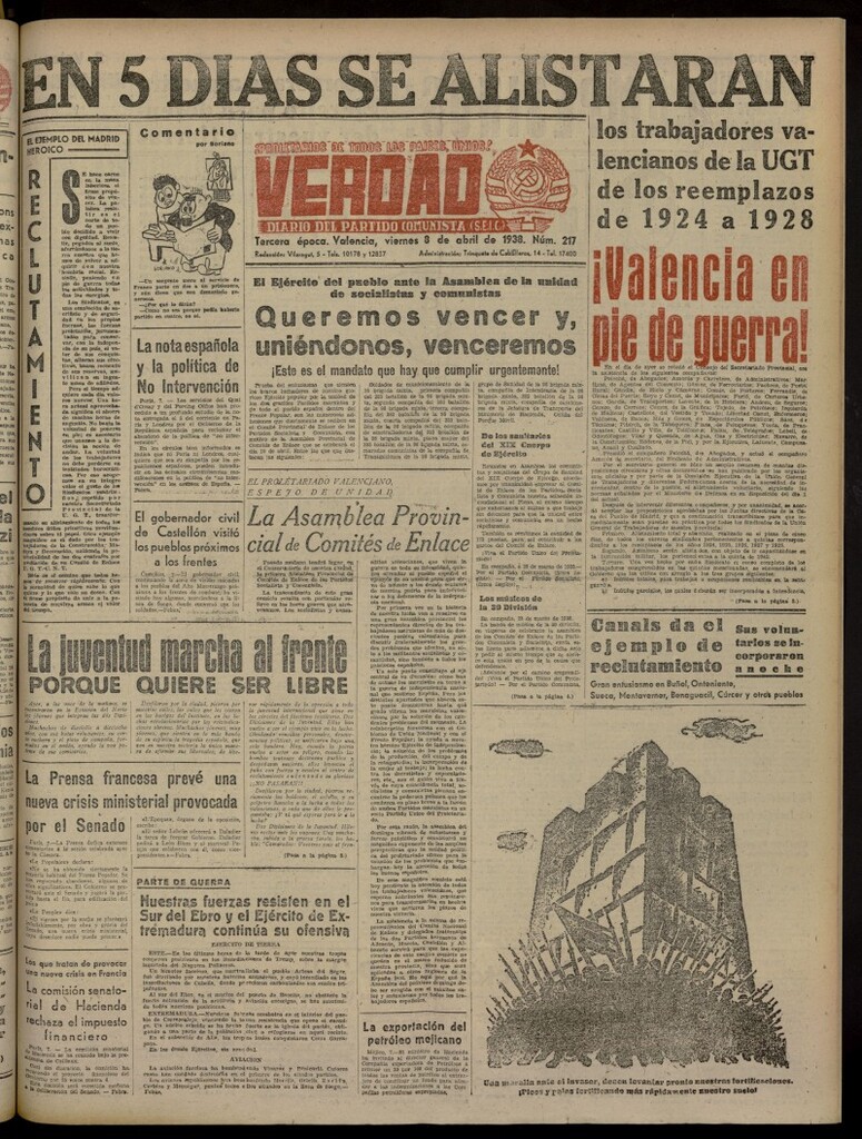 Miniatura de La Verdad: órgano del Partido Comunista del 8 de abril de 1938