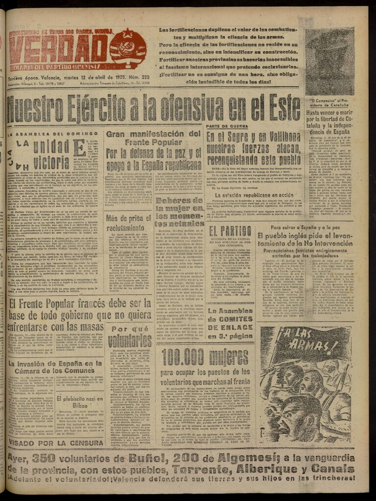 Miniatura de La Verdad: órgano del Partido Comunista del 12 de abril de 1938