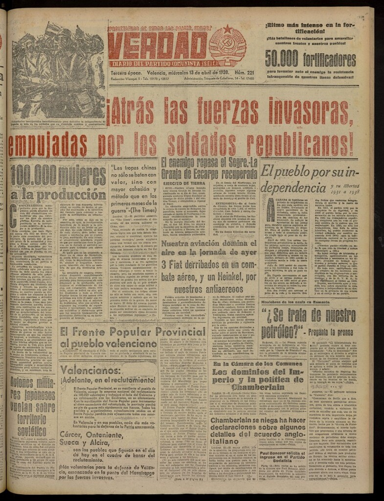 Miniatura de La Verdad: órgano del Partido Comunista del 13 de abril de 1938