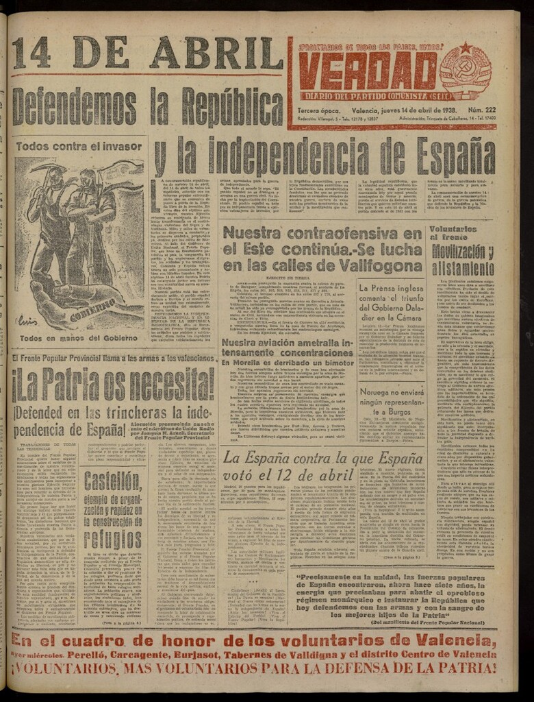 Miniatura de La Verdad: órgano del Partido Comunista del 14 de abril de 1938
