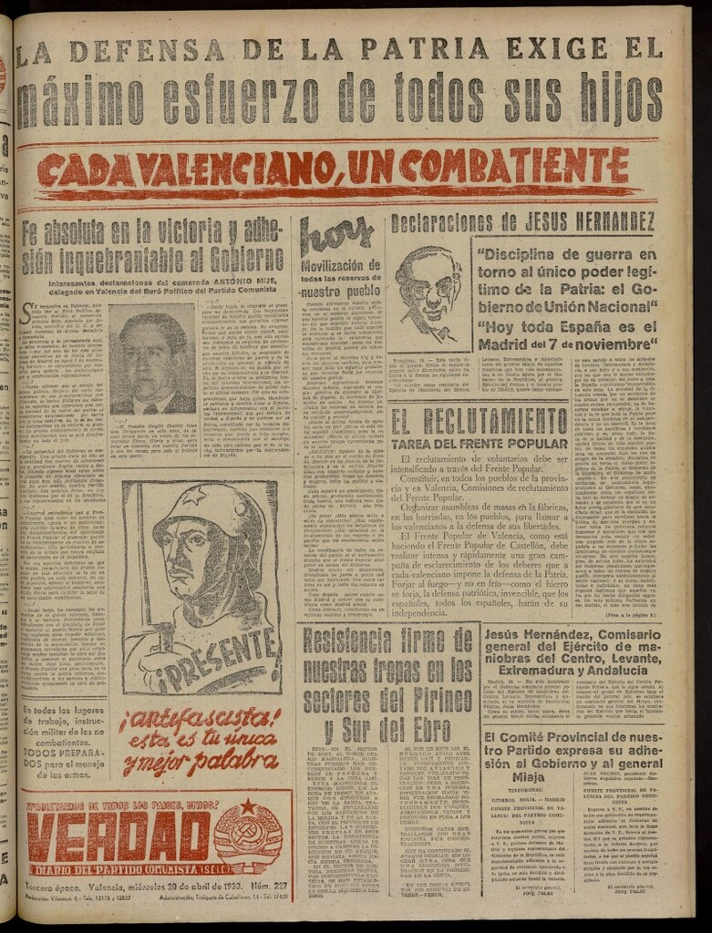 Miniatura de La Verdad: órgano del Partido Comunista del 20 de abril de 1938
