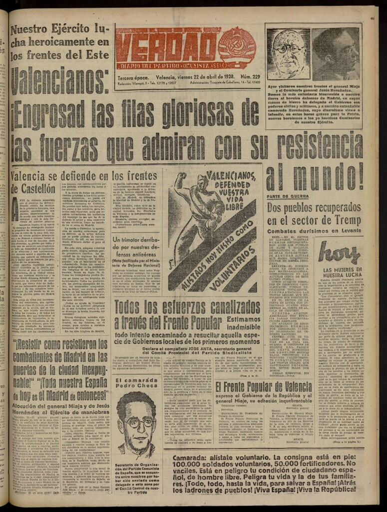 Miniatura de La Verdad: órgano del Partido Comunista del 22 de abril de 1938