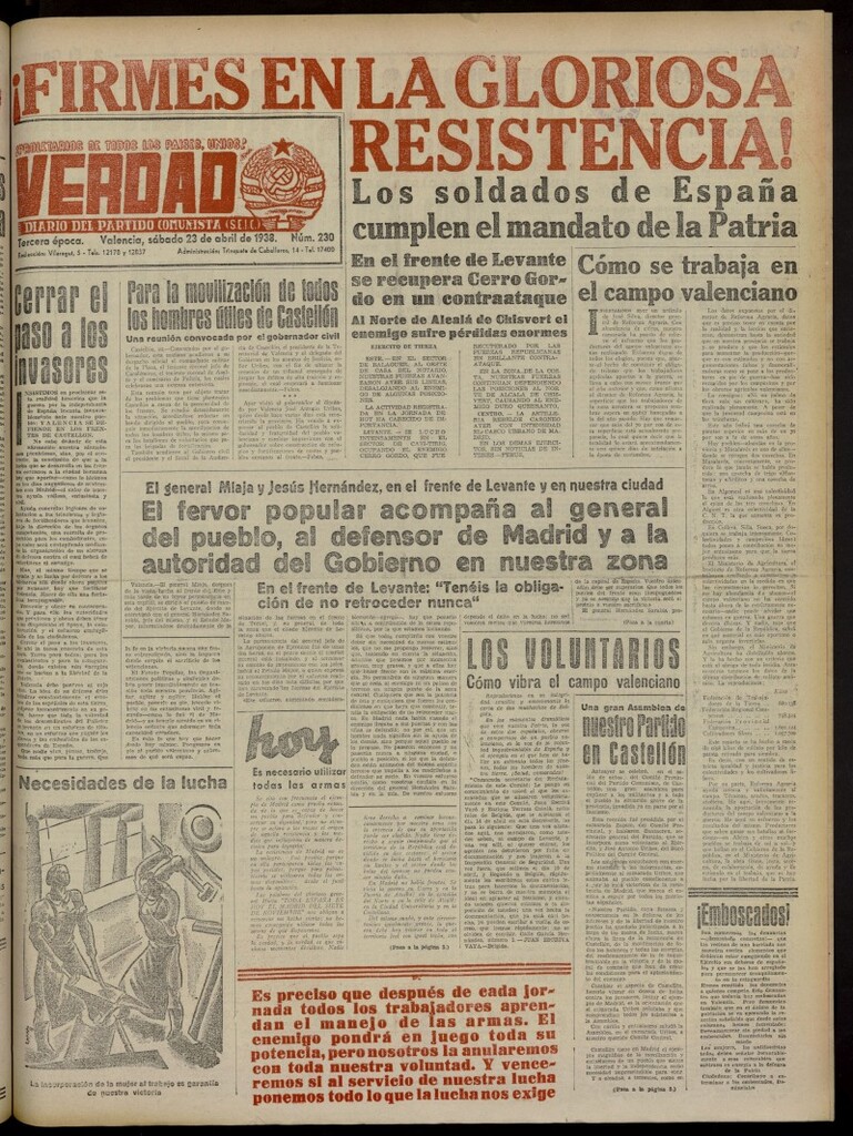 Miniatura de La Verdad: órgano del Partido Comunista del 23 de abril de 1938