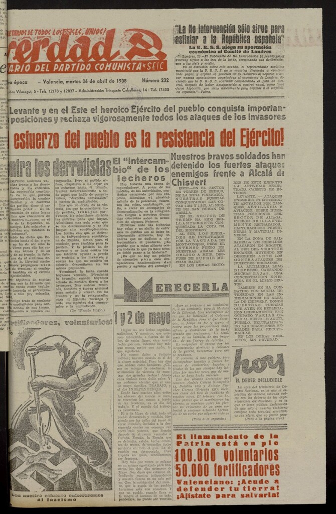 Miniatura de La Verdad: órgano del Partido Comunista del 26 de abril de 1938