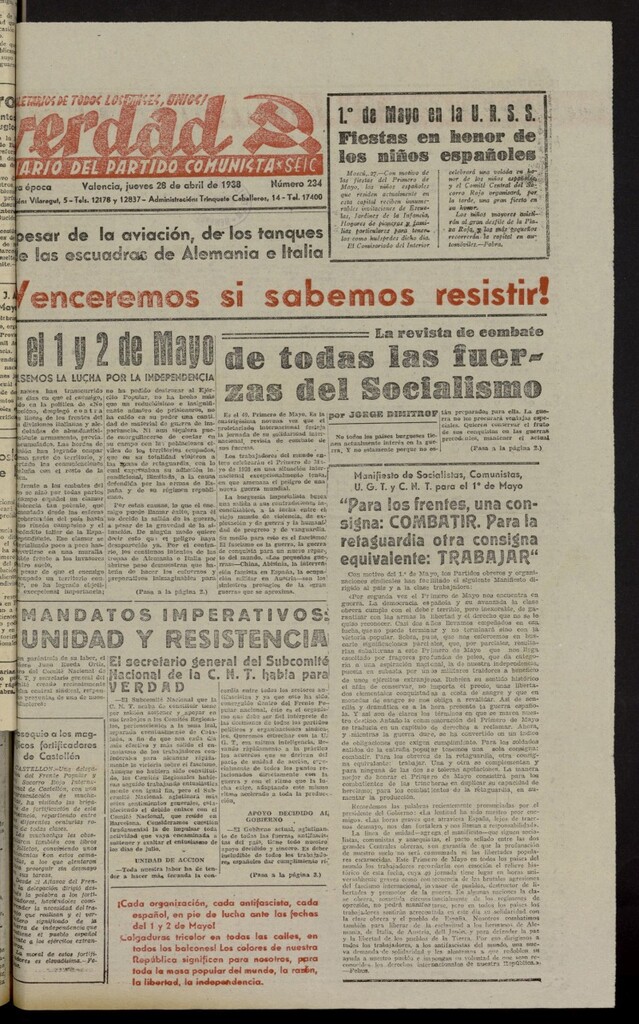 Miniatura de La Verdad: órgano del Partido Comunista del 28 de abril de 1938