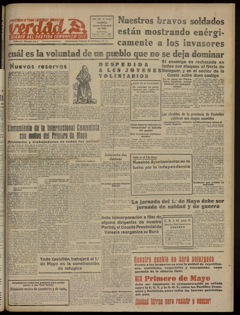 Miniatura de La Verdad: órgano del Partido Comunista del 29 de abril de 1938