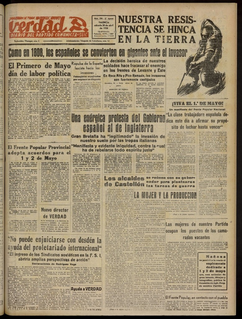 Miniatura de La Verdad: órgano del Partido Comunista del 30 de abril de 1938