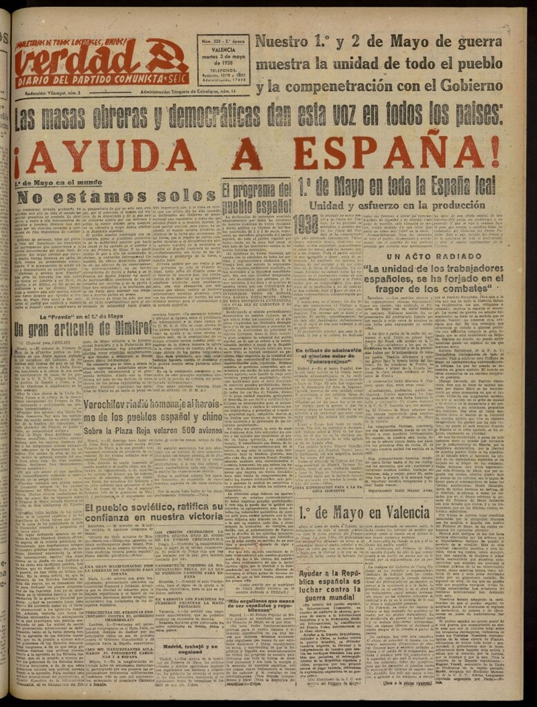 Miniatura de La Verdad: órgano del Partido Comunista del 3 de mayo de 1938