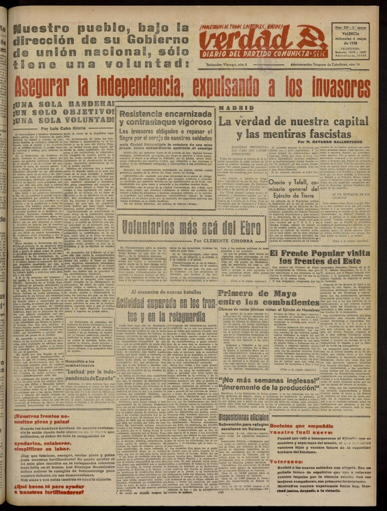 Miniatura de La Verdad: órgano del Partido Comunista del 4 de mayo de 1938
