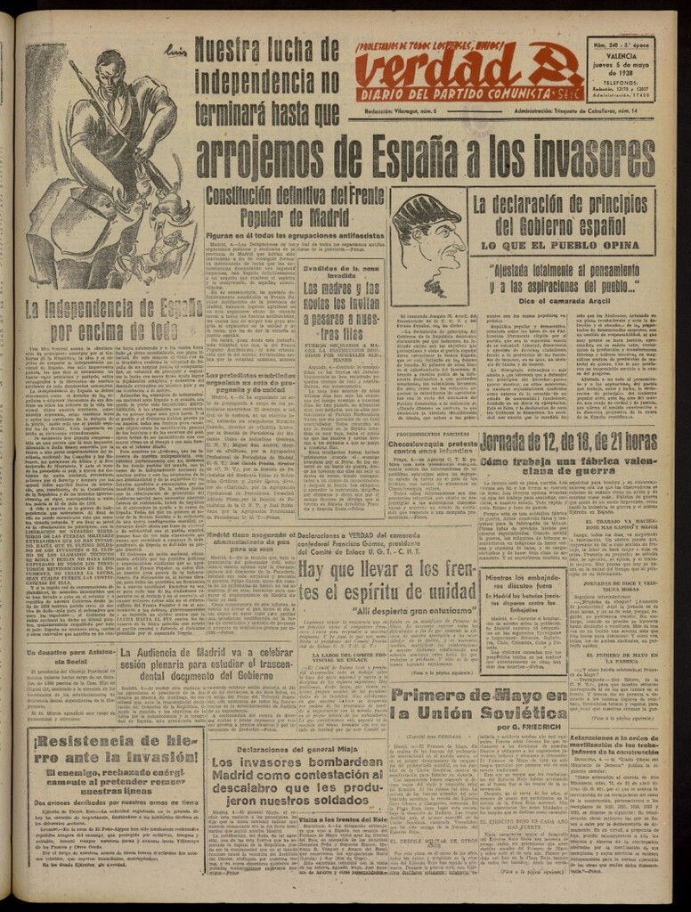 Miniatura de La Verdad: órgano del Partido Comunista del 5 de mayo de 1938