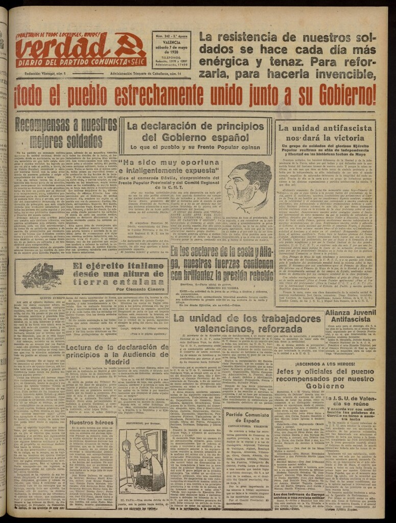 Miniatura de La Verdad: órgano del Partido Comunista del 7 de mayo de 1938