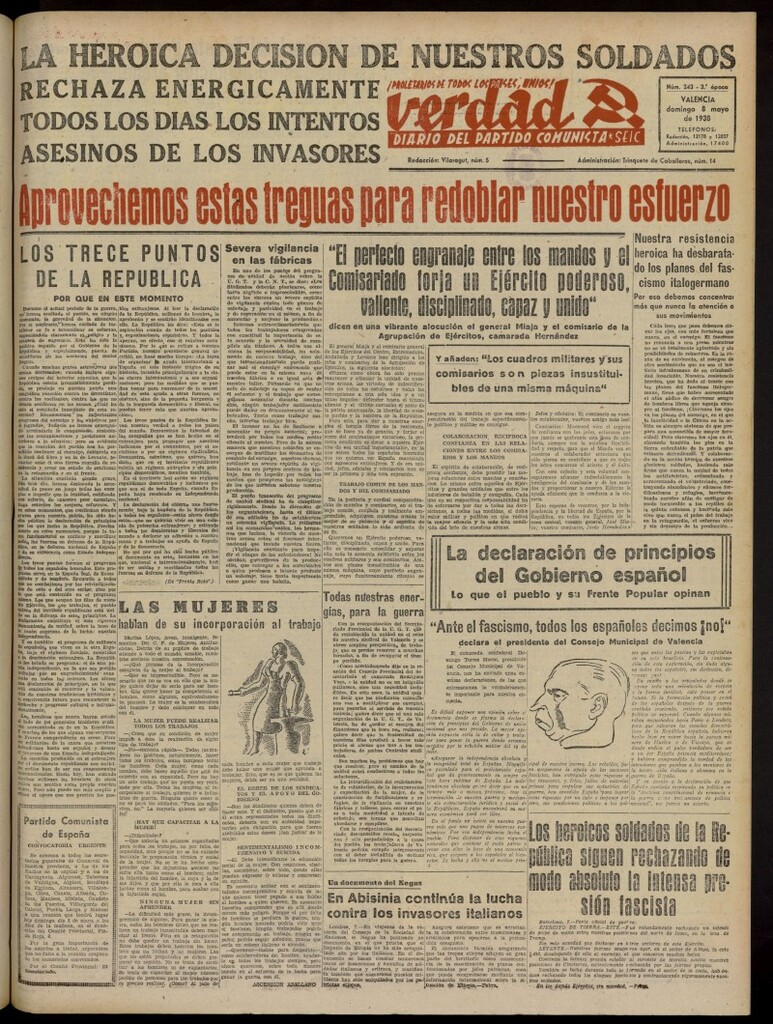 Miniatura de La Verdad: órgano del Partido Comunista del 8 de mayo de 1938