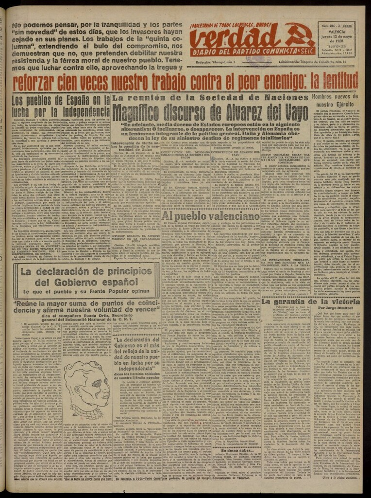 Miniatura de La Verdad: órgano del Partido Comunista del 12 de mayo de 1938