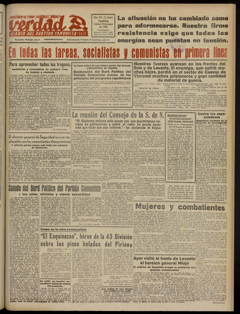 Miniatura de La Verdad: órgano del Partido Comunista del 13 de mayo de 1938