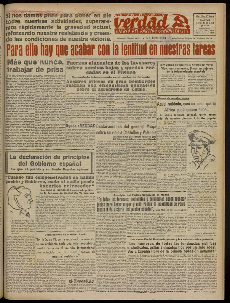 Miniatura de La Verdad: órgano del Partido Comunista del 17 de mayo de 1938