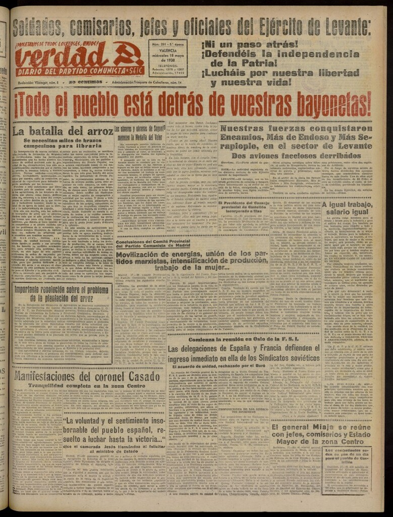 Miniatura de La Verdad: órgano del Partido Comunista del 18 de mayo de 1938