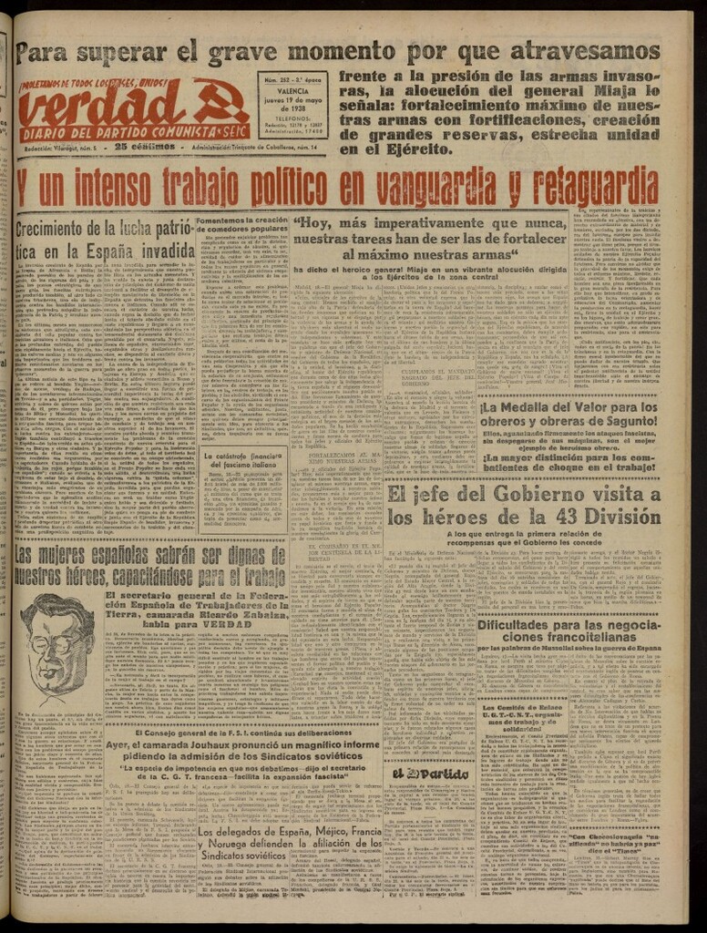 Miniatura de La Verdad: órgano del Partido Comunista del 19 de mayo de 1938