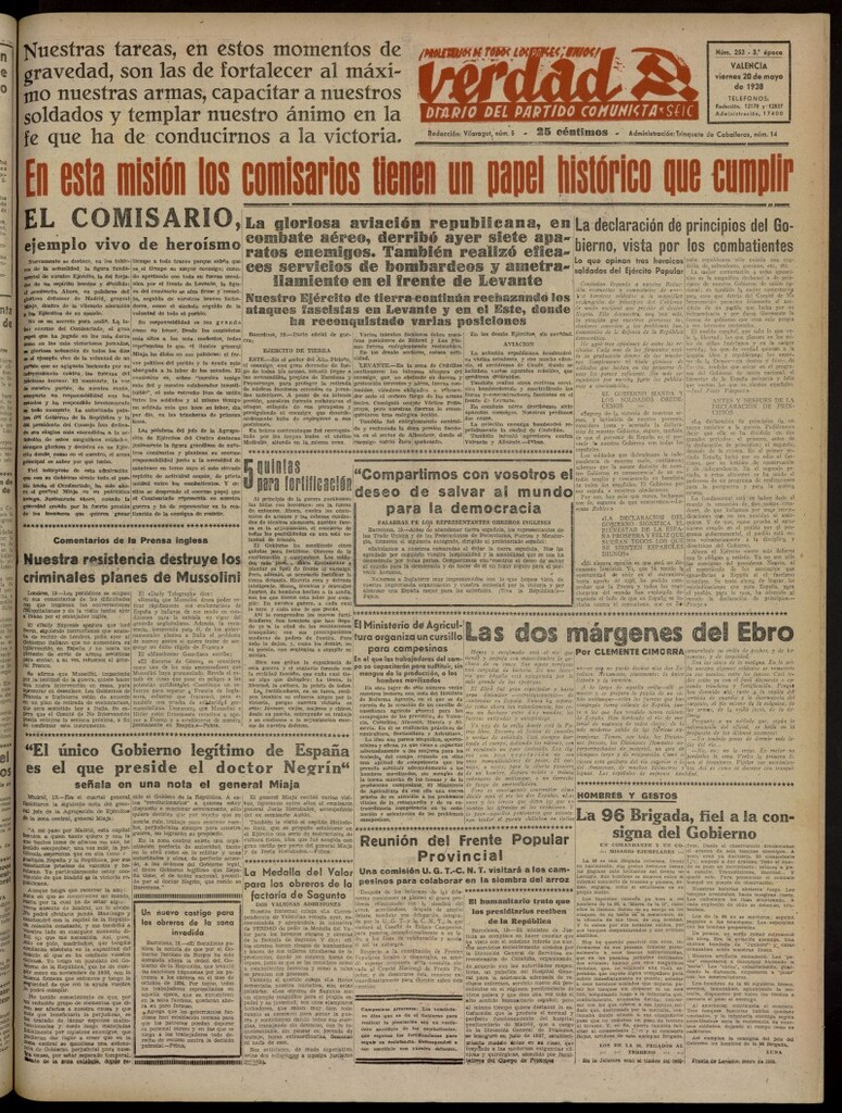 Miniatura de La Verdad: órgano del Partido Comunista del 20 de mayo de 1938