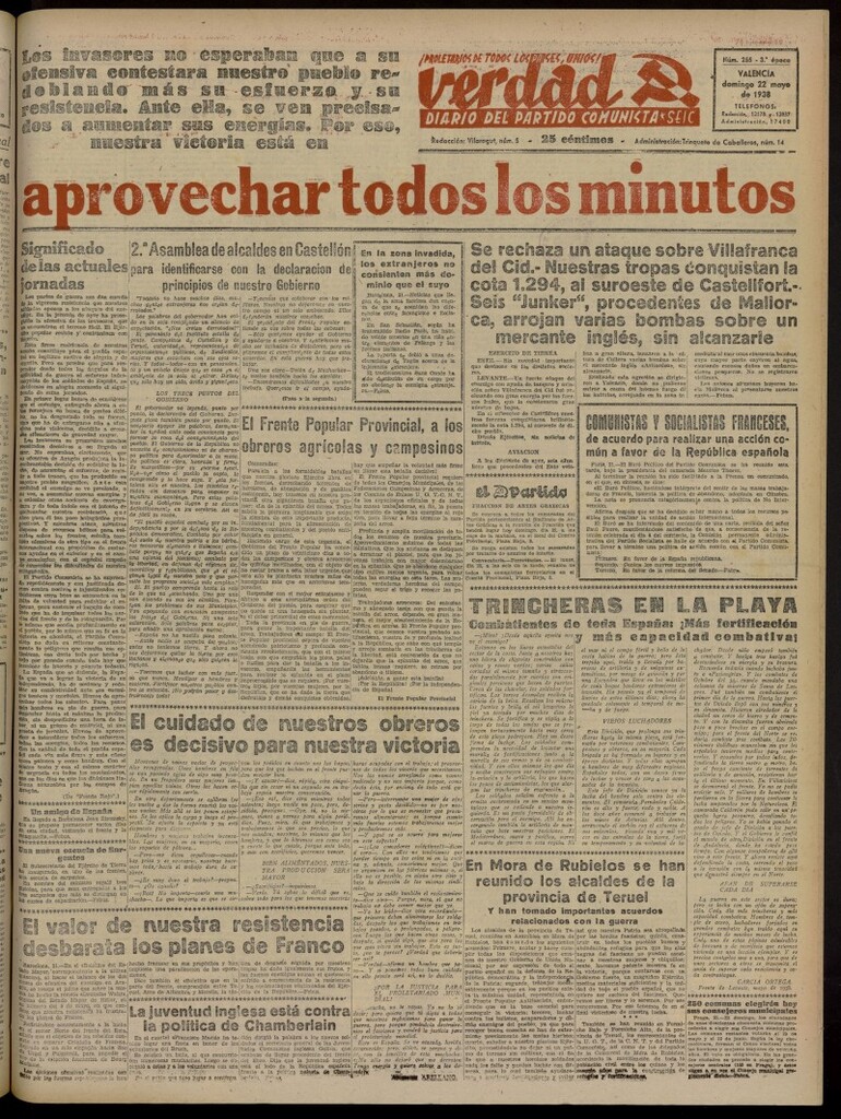 Miniatura de La Verdad: órgano del Partido Comunista del 22 de mayo de 1938