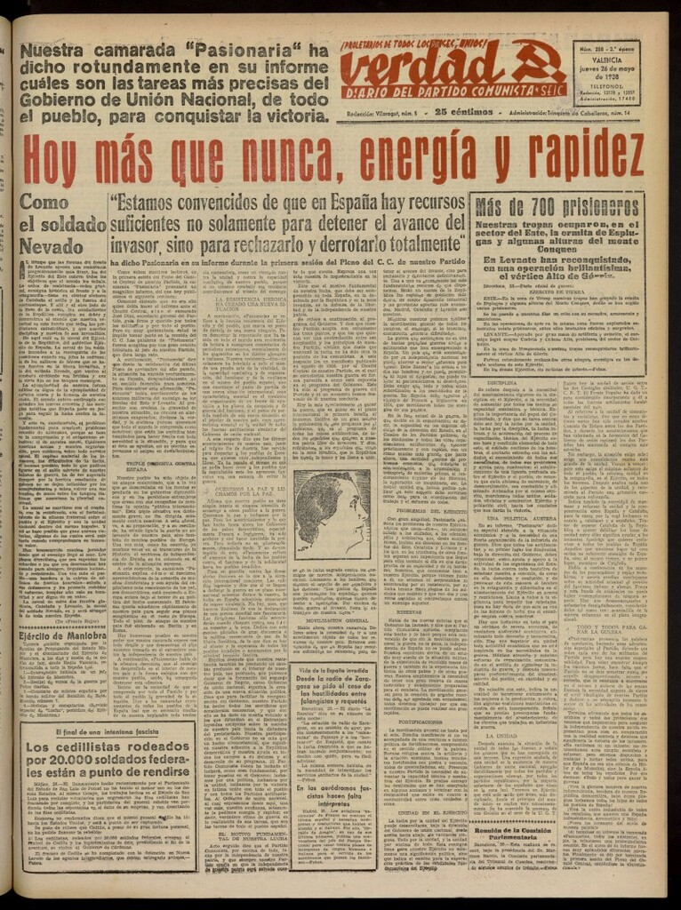 Miniatura de La Verdad: órgano del Partido Comunista del 26 de mayo de 1938