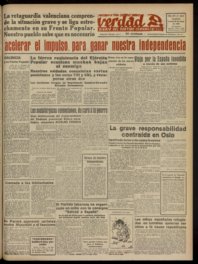 Miniatura de La Verdad: órgano del Partido Comunista del 27 de mayo de 1938