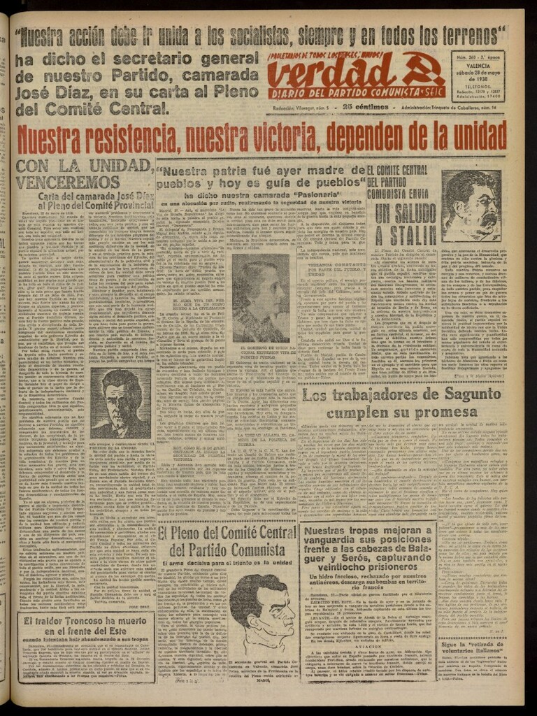 Miniatura de La Verdad: órgano del Partido Comunista del 28 de mayo de 1938