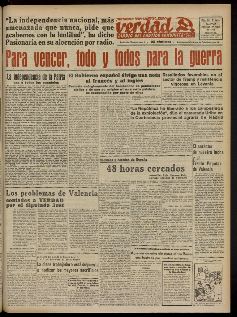 Miniatura de La Verdad: órgano del Partido Comunista del 29 de mayo de 1938