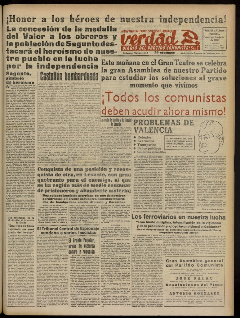 Miniatura de La Verdad: órgano del Partido Comunista del 5 de junio de 1938
