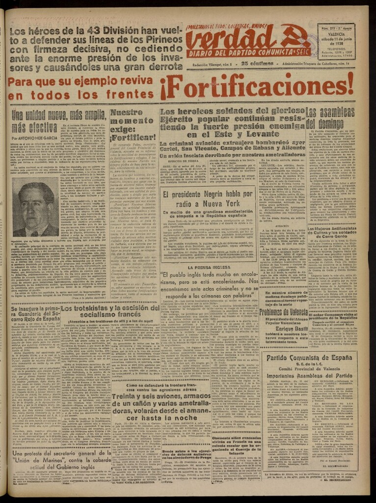 Miniatura de La Verdad: órgano del Partido Comunista del 11 de junio de 1938