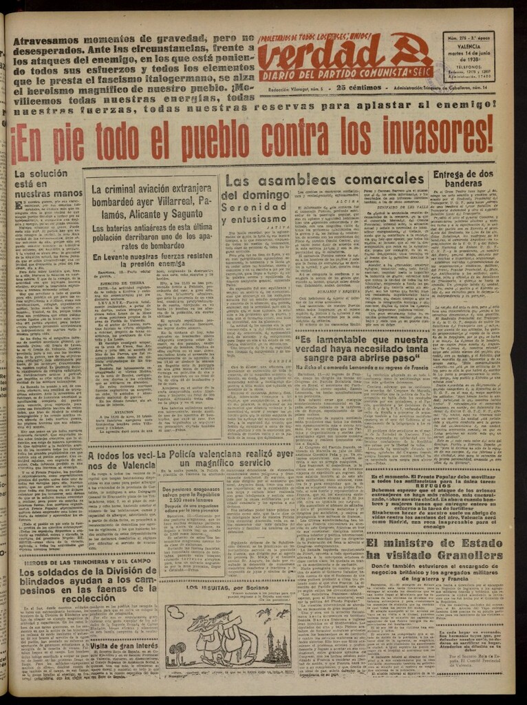 Miniatura de La Verdad: órgano del Partido Comunista del 14 de junio de 1938