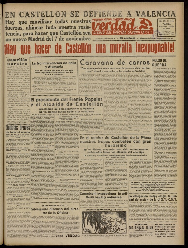 Miniatura de La Verdad: órgano del Partido Comunista del 15 de junio de 1938